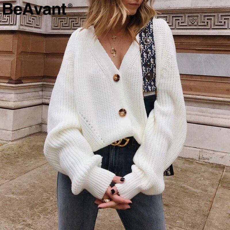 Sexy V-neck Knitted Women Cardigan - Casual Buttons Sleeve Sweater Cardigan - Elegant Tops (TP4)(TB8C)