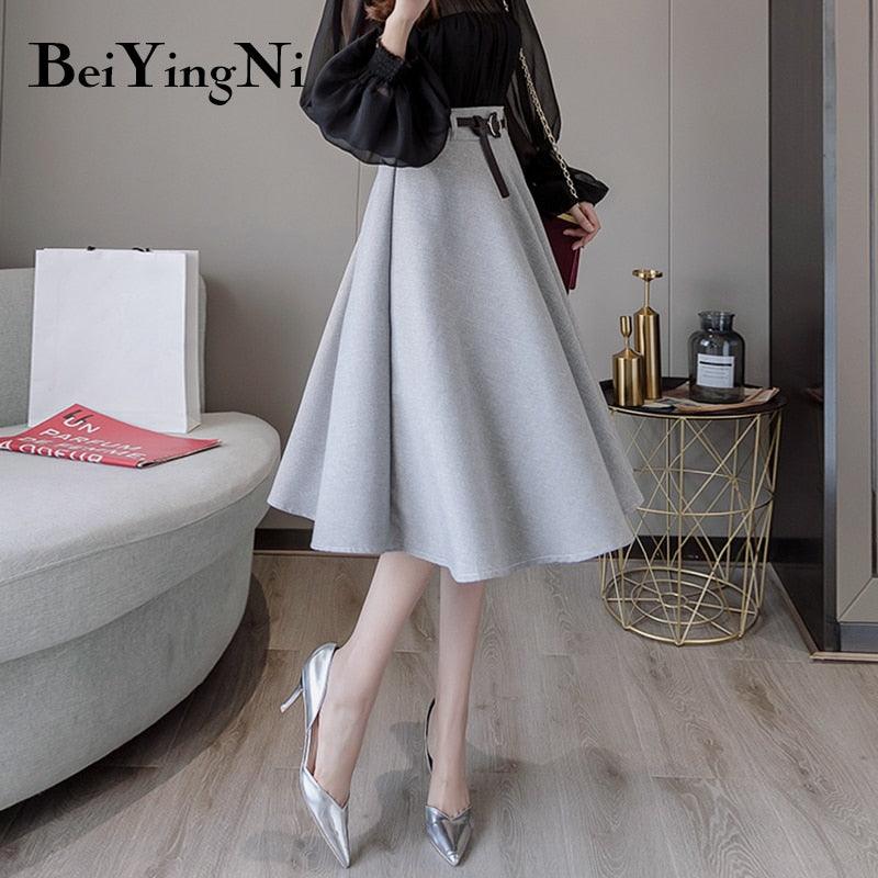 Gorgeous Women Skirt - Belt A Line Swing Elegant High Waist Office Clothes - Ladies Casual Spring Autumn Skirt (D23)(D20)(TB7)(TP6)