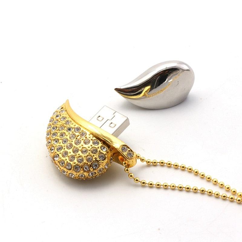 Great USB flash drive Golden Love Lover Necklace U disk 4GB 8GB 16GB 32G 64G creative personality flash drive memory stick Gift (CA3)1