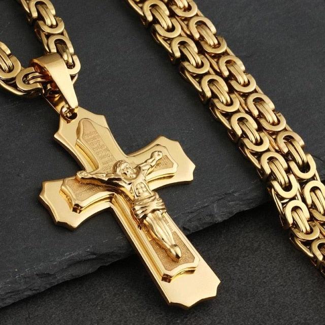 Bible Silver Color Jesus Cross Stainless Steel Pendants Necklaces - Long Chain Necklace (MJ2)(F83)