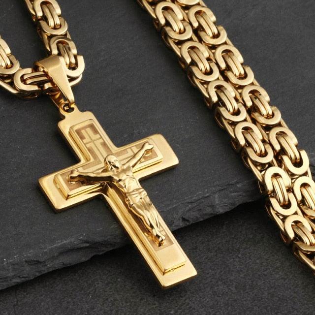 Bible Silver Color Jesus Cross Stainless Steel Pendants Necklaces - Long Chain Necklace (MJ2)(F83)