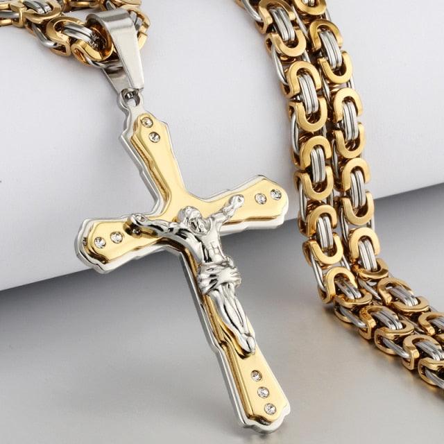 Bible Silver Color Jesus Cross Stainless Steel Pendants Necklaces - Long Chain Necklace (MJ2)(F83)