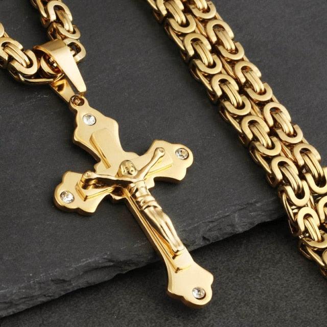 Bible Silver Color Jesus Cross Stainless Steel Pendants Necklaces - Long Chain Necklace (MJ2)(F83)