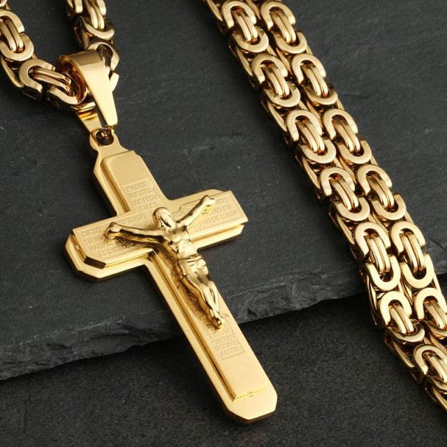 Bible Silver Color Jesus Cross Stainless Steel Pendants Necklaces - Long Chain Necklace (MJ2)(F83)