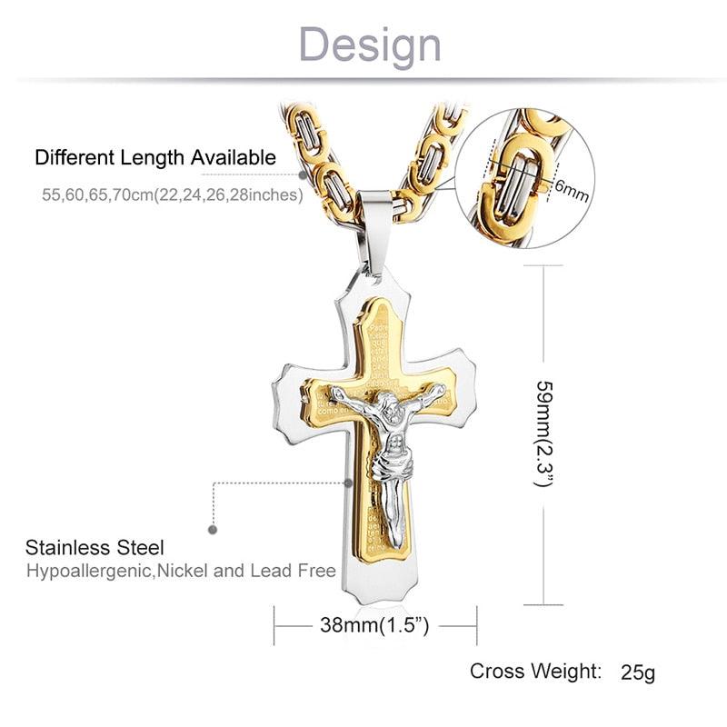 Bible Silver Color Jesus Cross Stainless Steel Pendants Necklaces - Long Chain Necklace (MJ2)(F83)