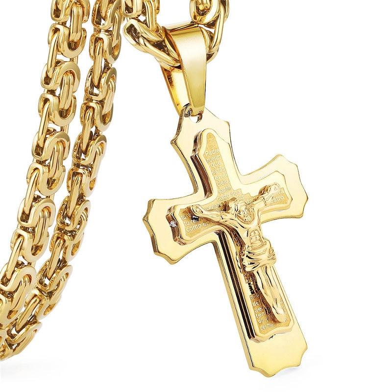 Bible Silver Color Jesus Cross Stainless Steel Pendants Necklaces - Long Chain Necklace (MJ2)(F83)