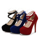Trending Women High Heeled Buckle Pump Cross Straps Shoes - Platform Suede (SH1)(SH2)(WO2)(CD)