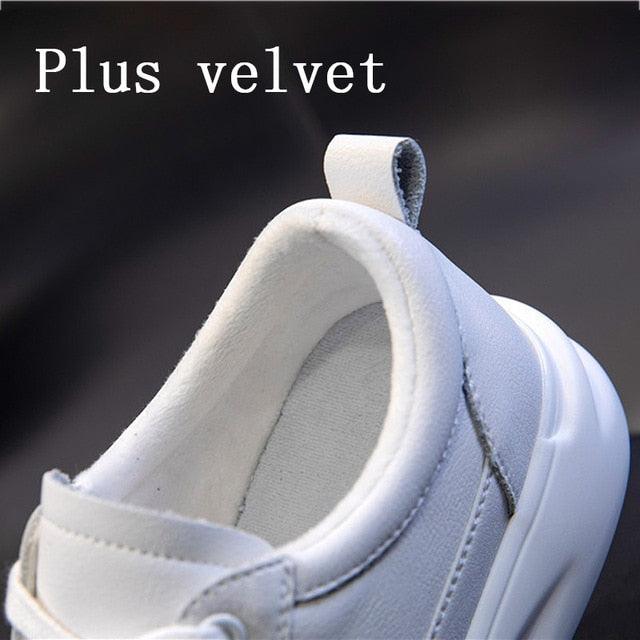 Big Size Women Cool Sneakers - Autumn Leather Light Footwear - Female Platform Vulcanized Shoes (BWS7)(F41)