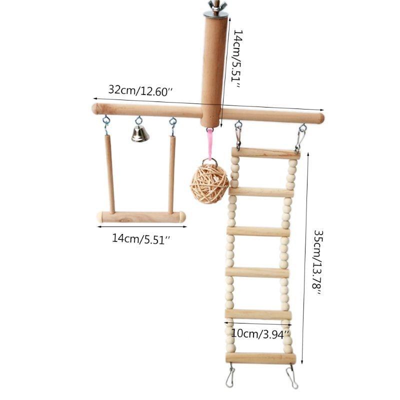 Bird Cage Stand Play Gym Conure Perch Playground Climbing Ladder Swing Rattan Ball Chew Toys (8W4)(7W4)1