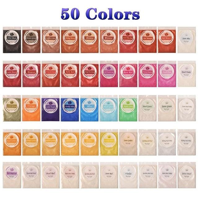 50 Colors Mica Powder Epoxy Resin Dye Pearl Pigment Natural Acrylic Nail Kit (N4)(1U85)(F85)