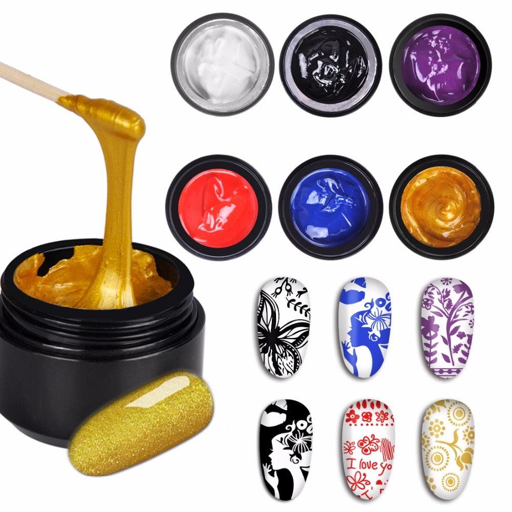 6 Colors 8ML Nail Stamping Polish Gel Painting Gel For Nail Art Template Stamp LED UV Paint Gel Polish For Manicure (N2)(N1)