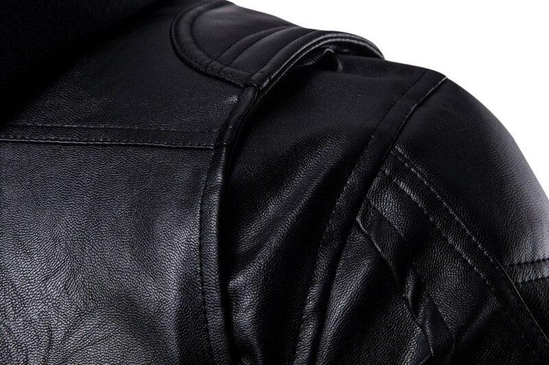 Black Hooded Leather Jacket - Men Fake Two Pieces Zipper Male Leather Jackets And Coat (D100)(TM3)