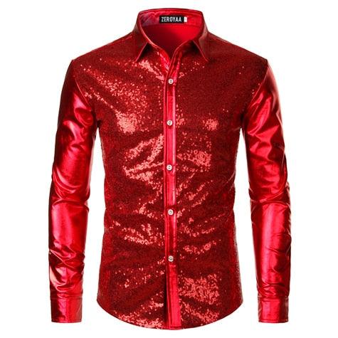 Trending Sequin Glitter Dress Shirt - Men Shiny Long Sleeve Disco Part Deals DejaVu Trending Sequin Glitter Dress Shirt - Men Shiny Long Sleeve Disco Part Deals DejaVu