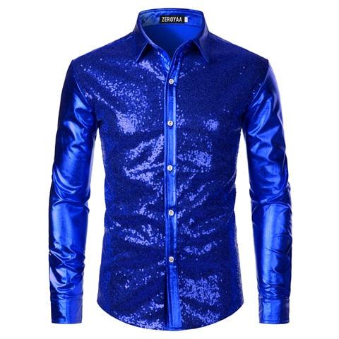 Trending Sequin Glitter Dress Shirt - Men Shiny Long Sleeve Disco Part Deals DejaVu Trending Sequin Glitter Dress Shirt - Men Shiny Long Sleeve Disco Part Deals DejaVu