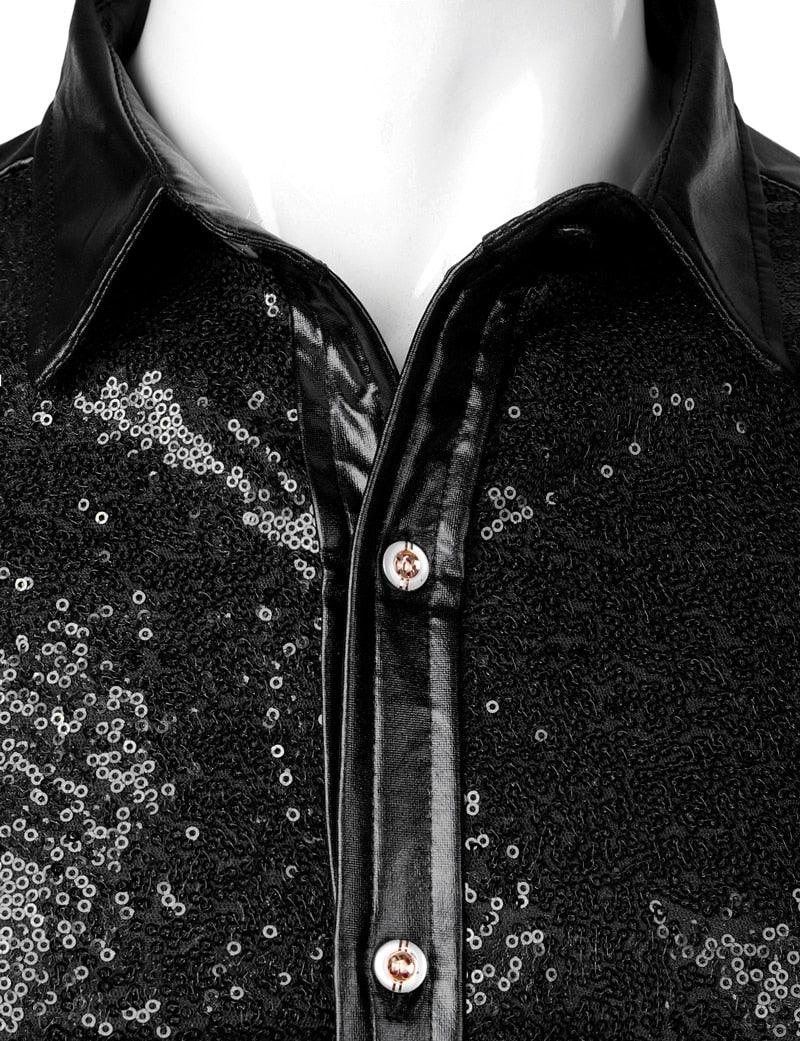 sparkly dress shirt Iugvhana Sequin Shirt for Men Metallic Slim Fit Button Down Party Disco Shiny Shirts Hipster Nightclub Prom Costume Top Hot Pink XL