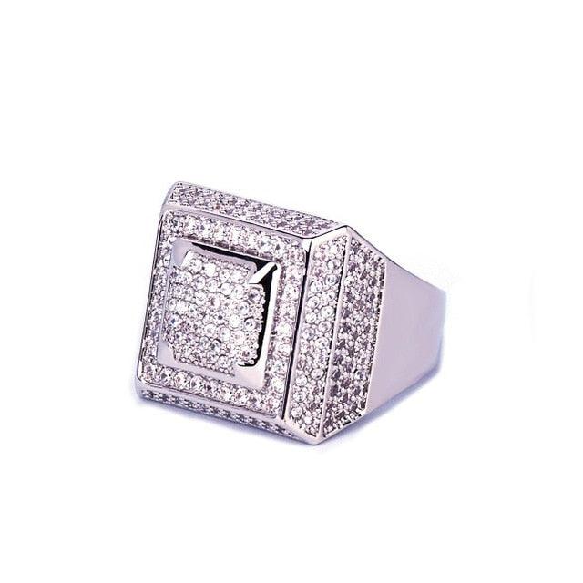 Bling Bling AAA+Cubic Zircon Ring - Copper Material Gold Color Iced Full CZ Rings (2U83)