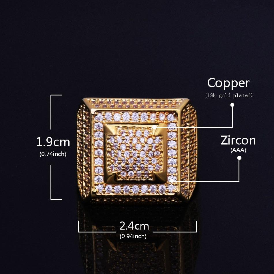 Bling Bling AAA+Cubic Zircon Ring - Copper Material Gold Color Iced Full CZ Rings (2U83)