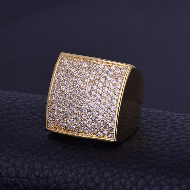 Bling Men's AAA+Zircon Ring Gold Color - Copper Material Fashion Hip Hop Jewelry Size 7-12 (2U83)