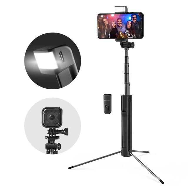 BW-BS8 LED Fill Light Selfie Stick 3 in 1 Extendable bluetooth Tripod Monopod For iPhone For Samsung Xiaomi Camera (RS)(1U50)