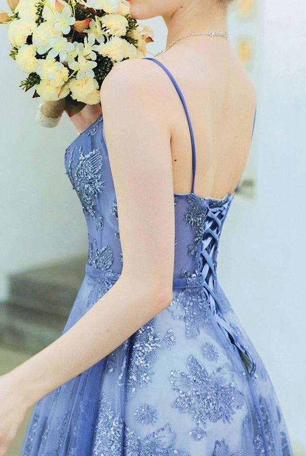 Gorgeous Blue Sequined Dresses - Party Prom A Line Spaghetti Strap - Sweetheart Lace Up - Back Sleeveless Evening Gowns (WSO2)(WSO3)(WSO5)
