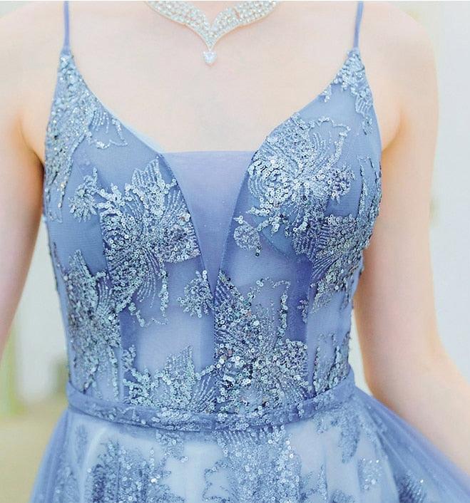 Gorgeous Blue Sequined Dresses - Party Prom A Line Spaghetti Strap - Sweetheart Lace Up - Back Sleeveless Evening Gowns (WSO2)(WSO3)(WSO5)