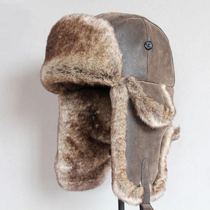 Bomber Hats Winter Warm Russian Hat With Ear Flap Pu Leather Trapper Cap Earflap (D17)(MA8)