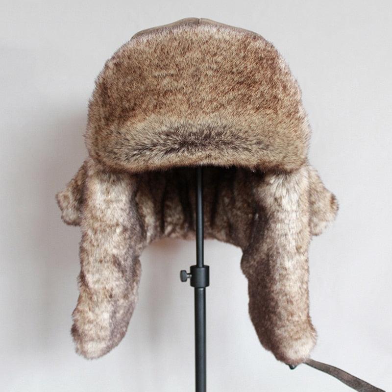 Bomber Hats Winter Warm Russian Hat With Ear Flap Pu Leather