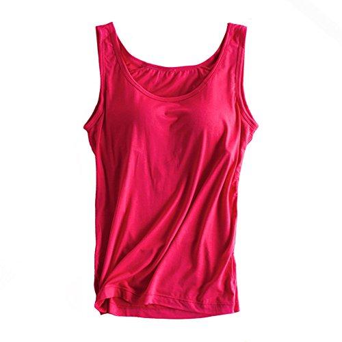 Great Bra Padded Lingerie Active Strap - Modal Workout Tank Top - Candy Colors Pajama Shirt - With Built In Shelf Bra (D19)(TB3)