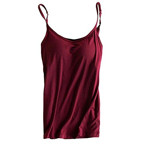Great Bra Padded Lingerie Active Strap - Modal Workout Tank Top - Candy Colors Pajama Shirt - With Built In Shelf Bra (D19)(TB3)