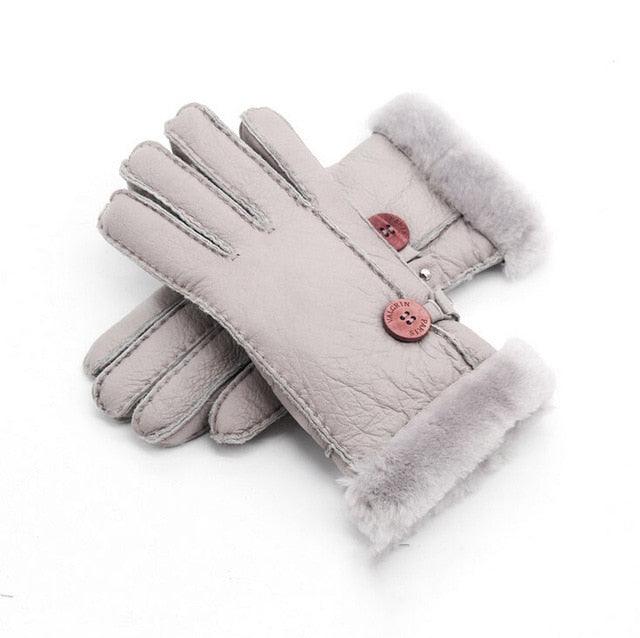 New Winter Women Warm Gloves - Ladies Genuine Sheepskin Leather Fur Gloves (6WH1)(F87)