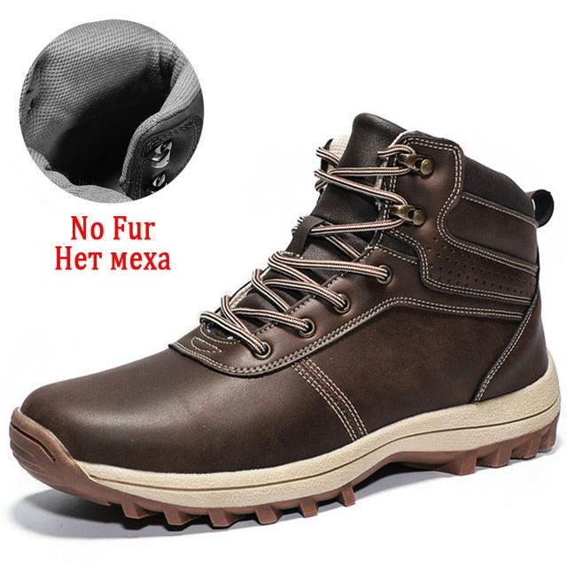 Winter Men's Boots - Snow Plush Warm Boots - Leather Waterproof Men's Ankle Boots (D13)(MSB4)