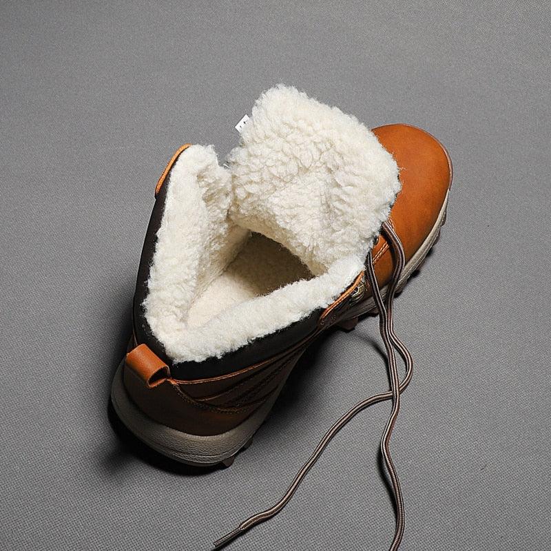 Winter Men's Boots - Snow Plush Warm Boots - Leather Waterproof Men's Ankle Boots (D13)(MSB4)