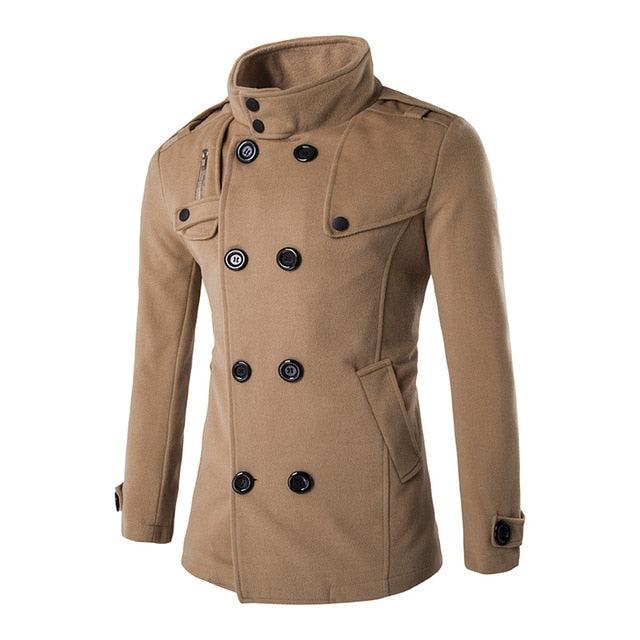 British Style Winter Coat - New Double Breasted Trench Coat - Casual Slim Fit Overcoat Jackets (D100)(TM4)(TM3)