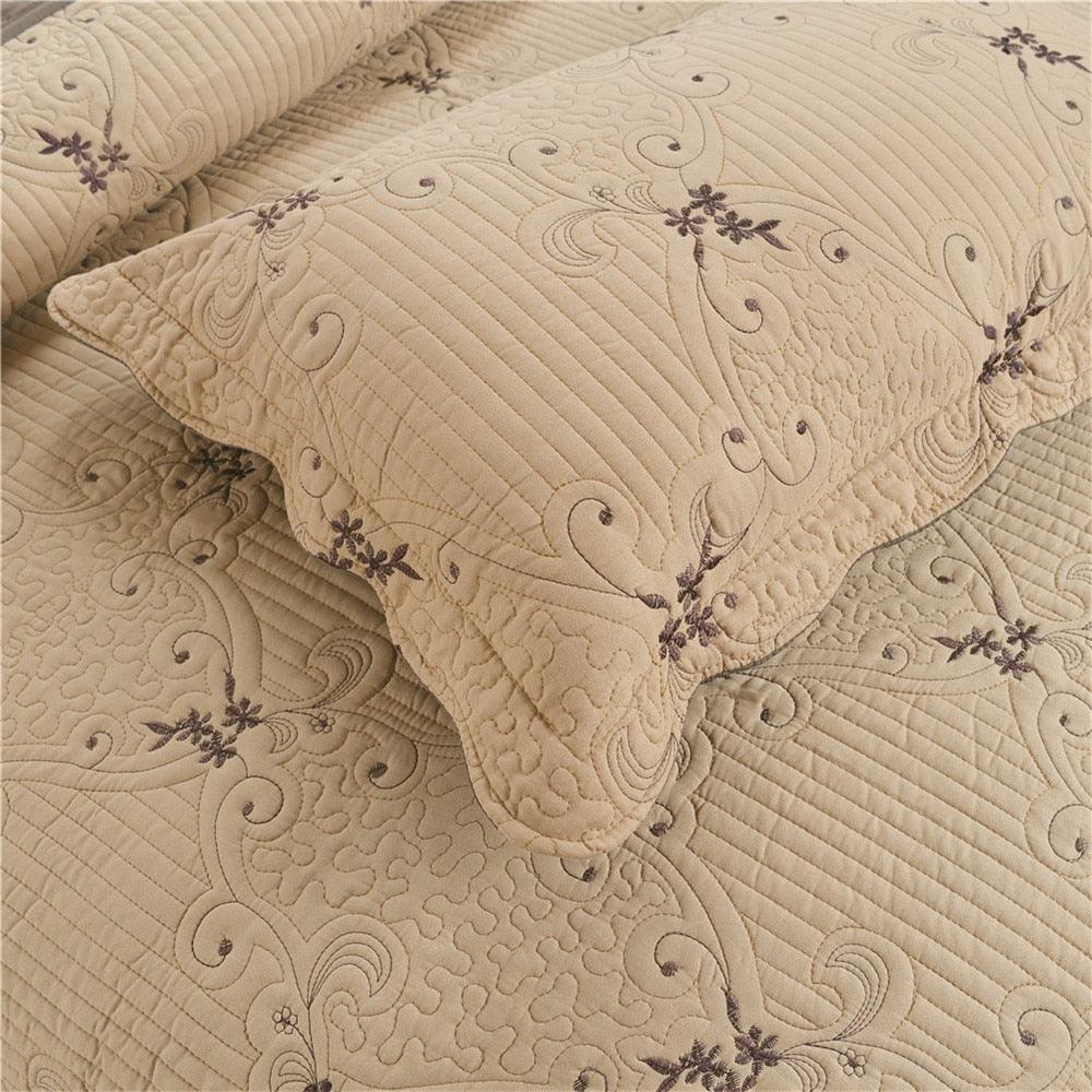 Brown Quilts Summer Lightweight Bedspreads King Queen Floral Embroidery Coverlet Set (8BM)(1U63)