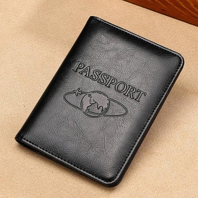 Great Passport Protect Leather Cowhide Retro Card Holder - PU Luxury Bag - Wallet Clip (1U79)