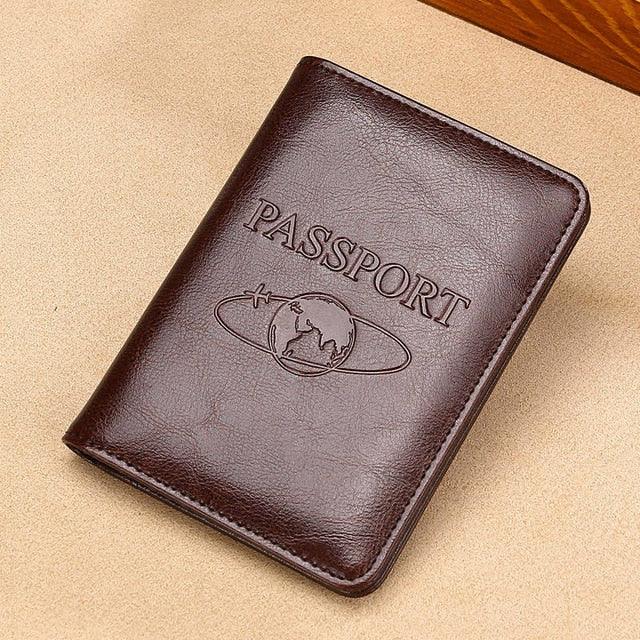 Great Passport Protect Leather Cowhide Retro Card Holder - PU Luxury Bag - Wallet Clip (1U79)