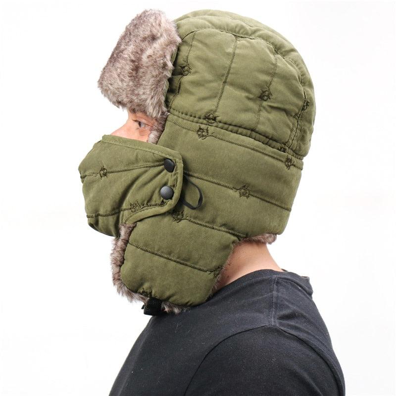 Real Fur Bomber Hat Men Warm Snow Caps with Earflap Fashion