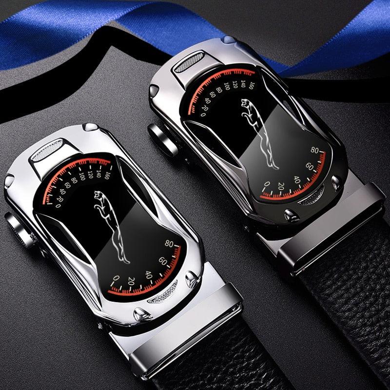 Great Leather Belts - Men's 3.5cm Width Sports Car Fashion Automatic Buckle Genuine Leather Belt (D17)(MA1)