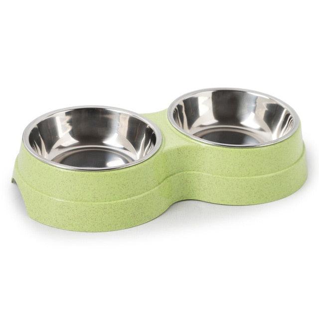Cool Feeder Drinking Bowls for Dogs Cats Pet Food Bowl Solid Round Two-in-one Plastic Stainless Steel Bowl (2W4)