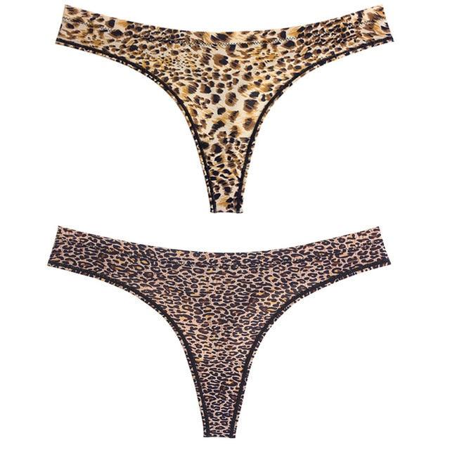 Trending 2pcs Sexy Leopard Ice Silk Lingerie - Low Waist Panties Thong - Seamless Breathable Underwear (TSP4)(F28)
