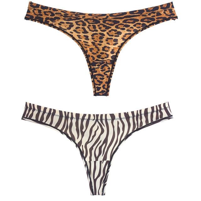 Trending 2pcs Sexy Leopard Ice Silk Lingerie - Low Waist Panties Thong - Seamless Breathable Underwear (TSP4)(F28)