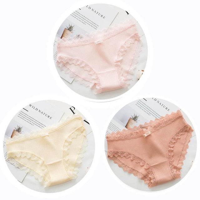 Cute 3pcs Sexy Women's Lace Panties - Women's Cotton Underwear - Seamless Briefs Soft Comfort Lingerie (TSP4)(F28)