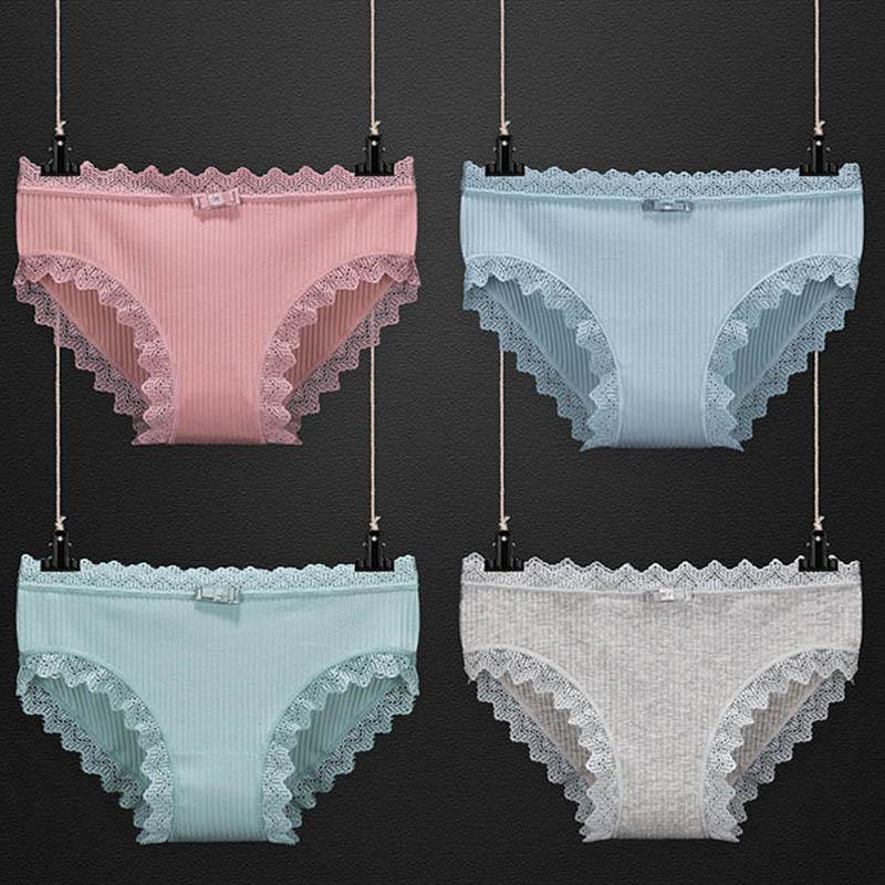 3pcs Sexy Women Underwear Panties Lace Mid-waist Briefs Female