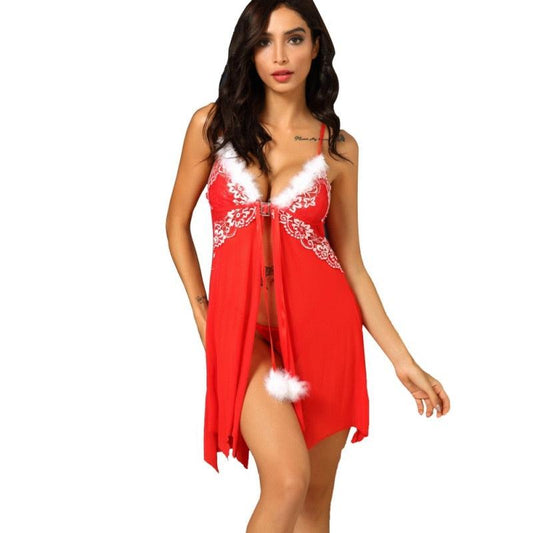 Christmas Women's Sexy Temptation Suit - Mesh Yarn Stitching Erotic Lingerie - Sling Dress (2U29)
