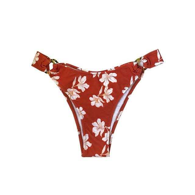 Floral O-Rings Low-waist Bikini Bottom - Women Sexy Single Panties Briefs (D28)(TSP4)(TB8D)