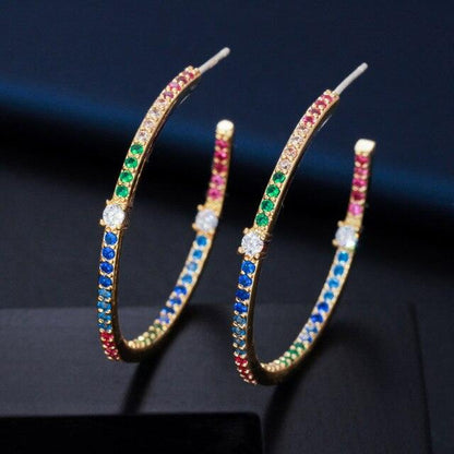 Fashion Ladies Loop Earring - Round Circle Micro Pave Cubic Zirconia Crystal Big Hoop Earrings Jewelry (D81)(2JW3)