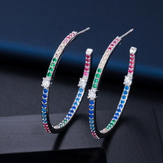 Fashion Ladies Loop Earring - Round Circle Micro Pave Cubic Zirconia Crystal Big Hoop Earrings Jewelry (D81)(2JW3)