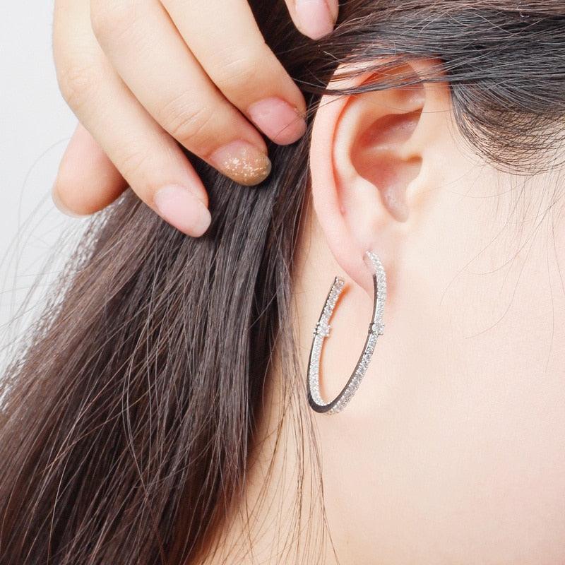 Fashion Ladies Loop Earring - Round Circle Micro Pave Cubic Zirconia Crystal Big Hoop Earrings Jewelry (D81)(2JW3)
