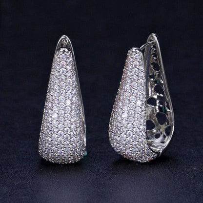 Full Micro Pave Zirconia Stone Gorgeous Rose Gold Color CZ Crystal Women Long Big Hoop Earrings (D81)(2JW3)
