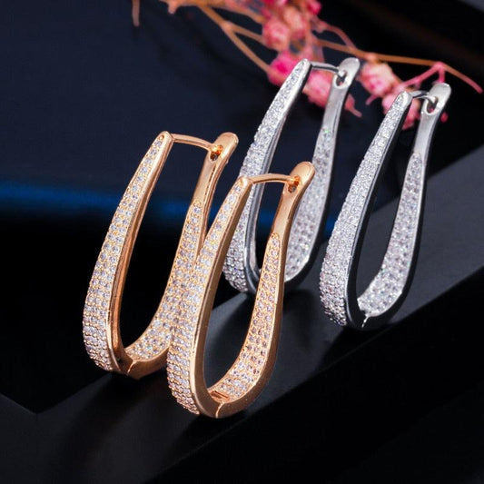 Nice Micro Pave Cubic Zirconia Stone White Gold Luxury Big Hoop Earrings - New Fashion Jewelry (2JW3)(F81)